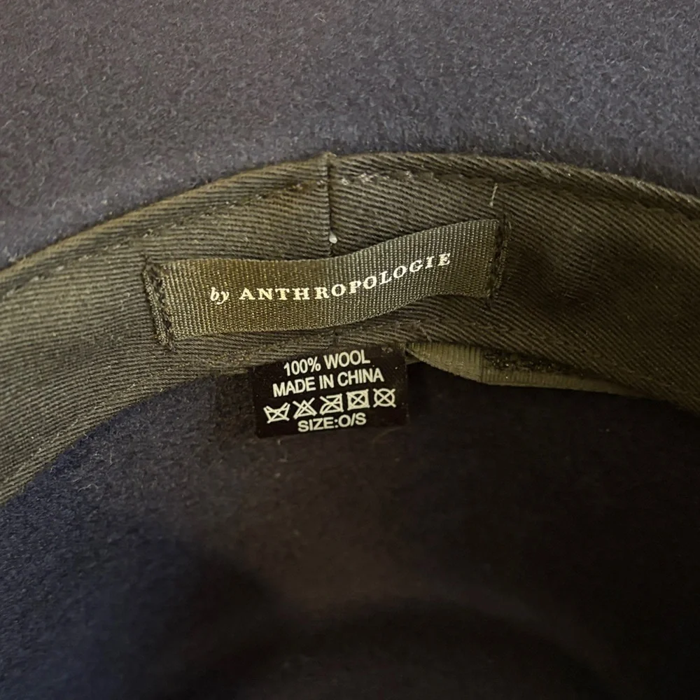 By Anthropologie Gemma Felted Rancher Hat Navy Blue 100% Wool Wide Brim Cowboy
